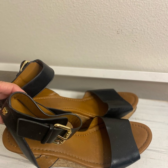 Tommy Hilfiger Navy and Tan Cork Wedge Sandals sz 9.5. - Picture 4 of 5